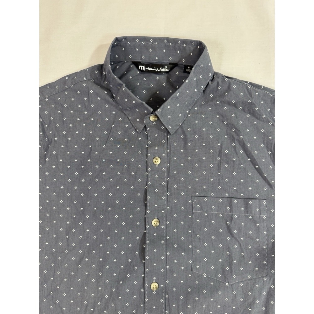 Travis Mathew Button Down Shirt Mens Medium Blue Geometric Performance Stretch